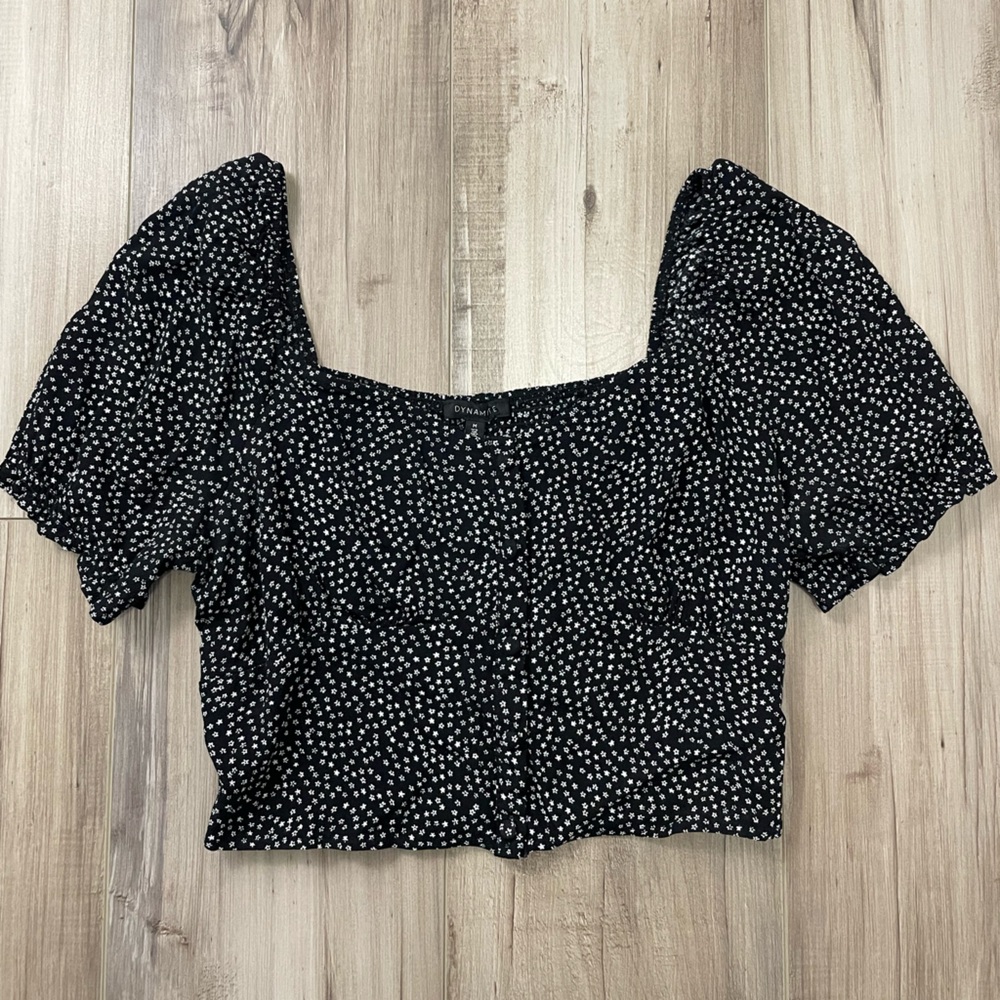 Dynamite Black Crop Top with White Floral Print